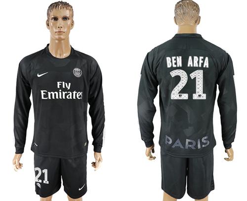 Paris Saint-Germain #21 Ben Arfa Sec Away Long Sleeves Soccer Club Jersey